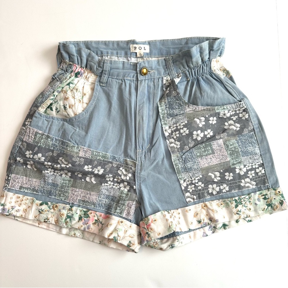 POL Patchwork Shorts in Blue Multi - Picture 6 of 8